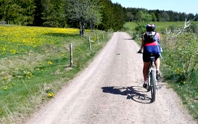 Mountainbiker fährt eine gemütliche Tour durch den Spessart